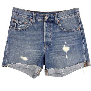 Levis Womens 501 High-Waisted Distressed Denim Shorts With Raw Hem Size 26